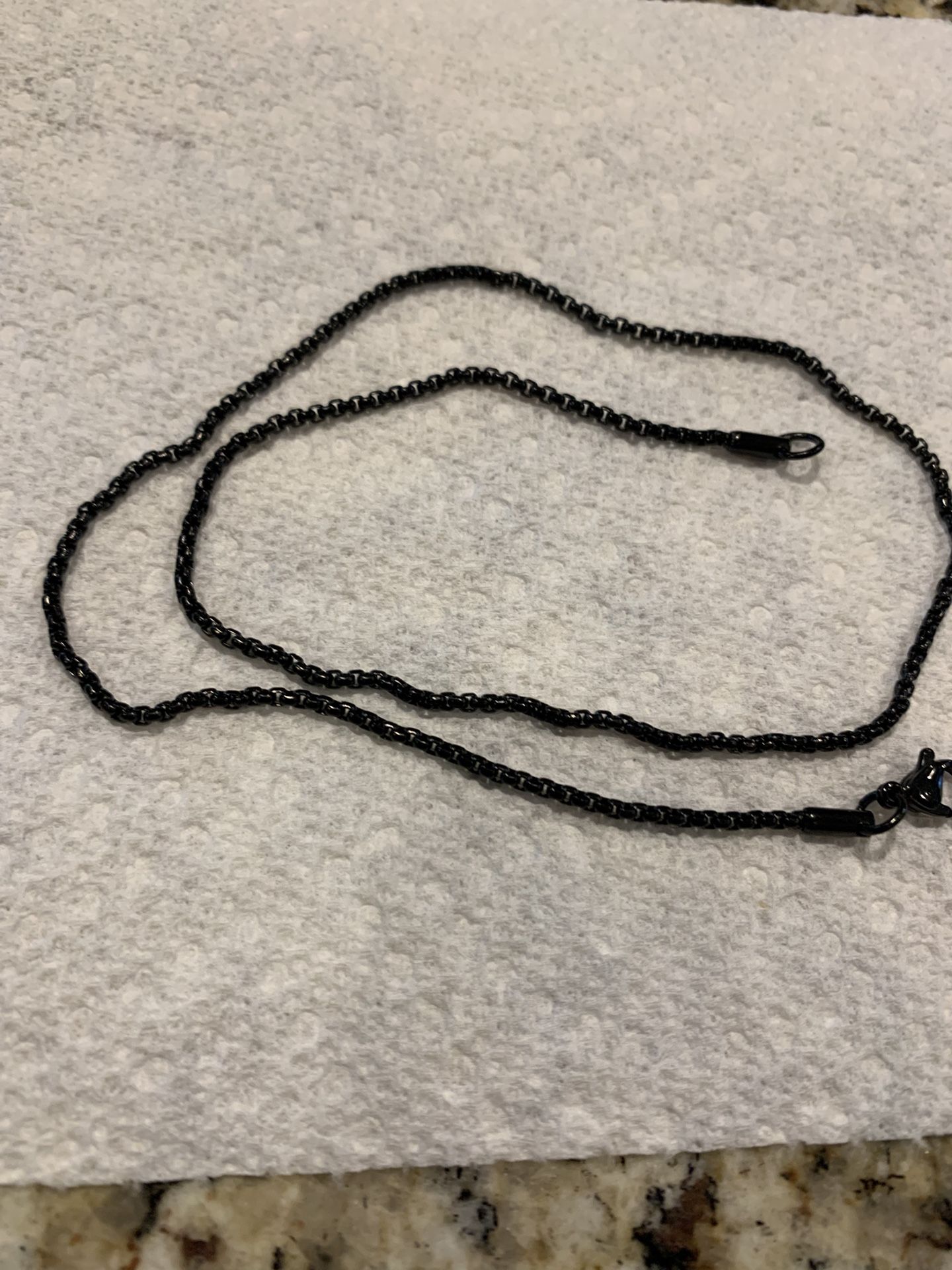 New Black Stainless Steel Necklace 18 Inches Long W/ Lobster Claw Clasp, Interlocking Link Design