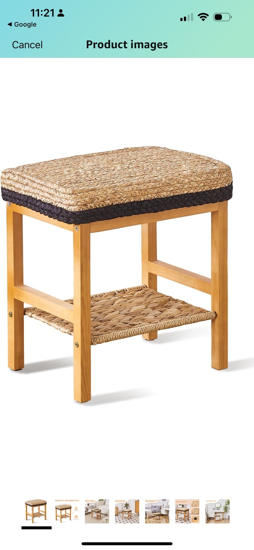 Cpintltr Foot Stool Natural Seagrass Hand Weave Poufs Square Ottoman Bench Modern Dressing Stool Small Stool Side Table Footstool with Wood Legs Vanit