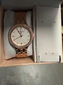 Ellen Tracy Rose Gold Crystal Bezel Watch