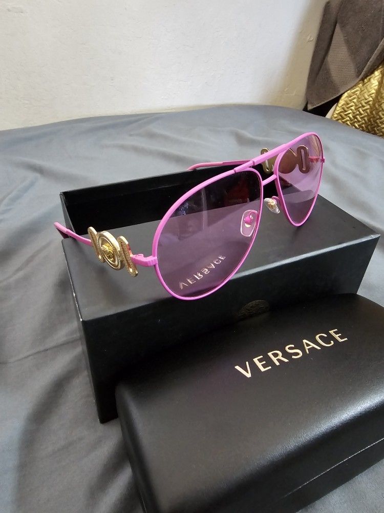 New Versace Women Pink Aviator Sunglasses