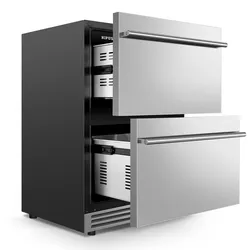 24 Inch Beverage Refrigerator Freestanding or Built-In Drawer Cooler Fridge Under Counter with LED Light and 2 Grid Organizer Classic Series