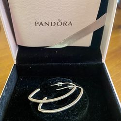 Pandora Silver And Crystals Hoop Earrings  New