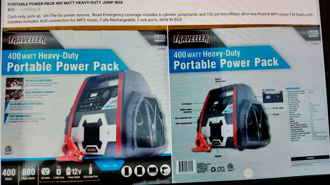 Travelers Jumpstarter Box 400 WATT portable power pack