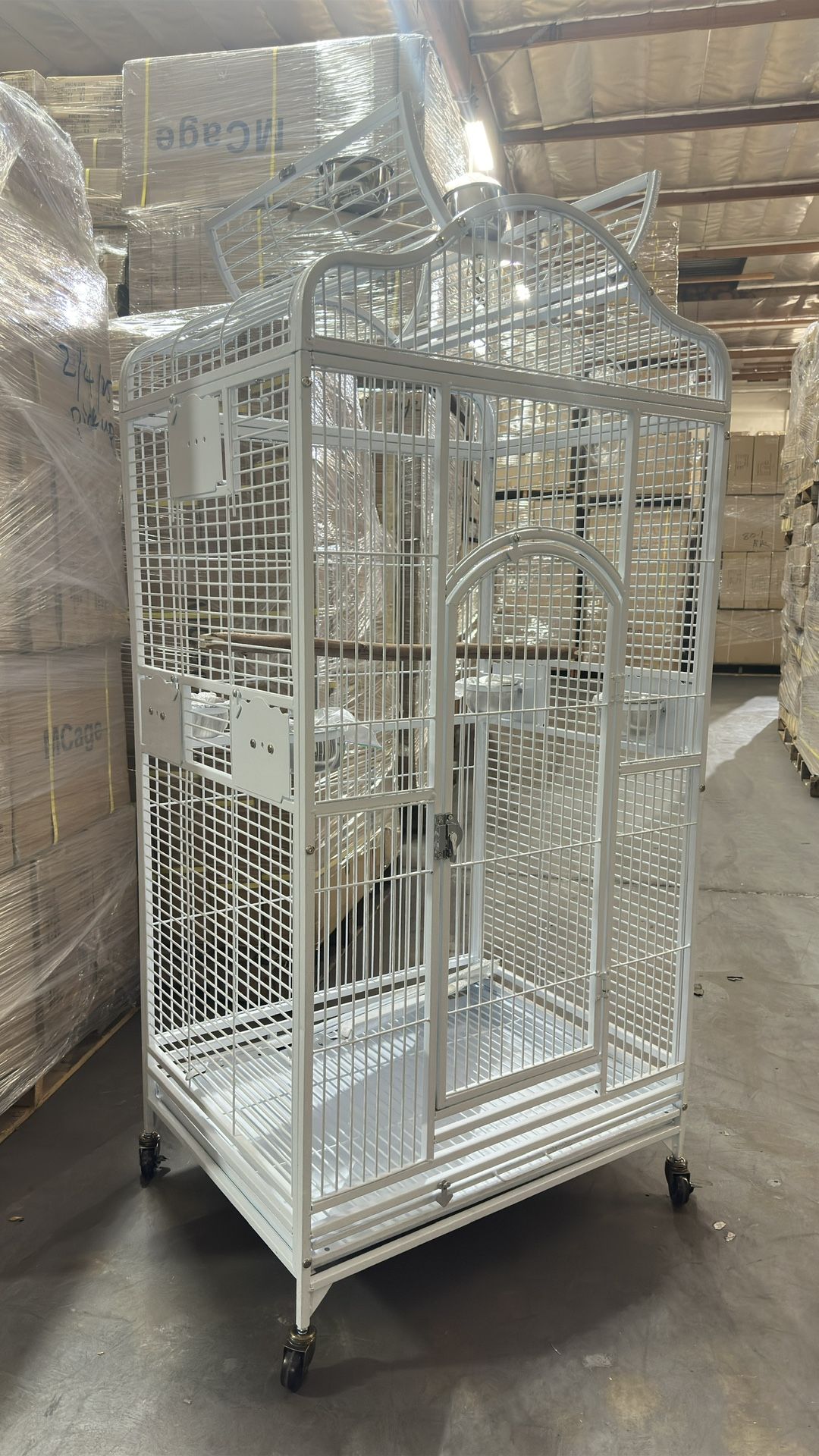 Large 28” x 22” x 63”H Open Play Top Parrot Bird Cage On Wheels