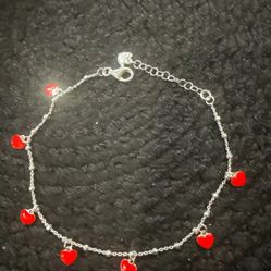 925 Silver Bracelet with Red Heart Charms