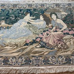 Genuine hand knotted pictorial Persian Tabriz Rug