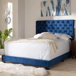 Beautiful Velvet Blue Tufted King Bed (New In A Box)