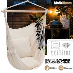 Hammock Chair, Hanging Rope Swing Chair with 2 Cushions and Side Pocket for Indoor Outdoor Use 😍❗️