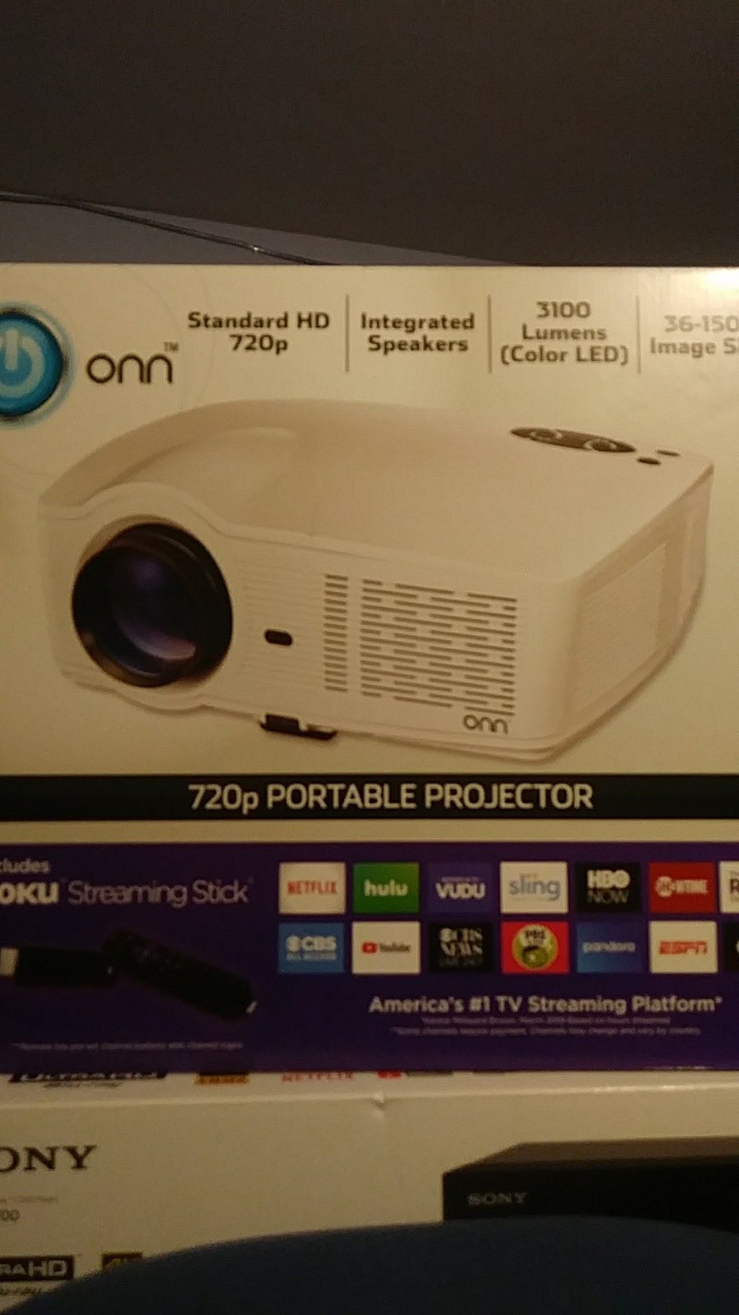 Onn 720p portable projector with Roku Streaming Stick