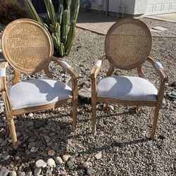 Huller Beige and Natural Wood and Fabric Arm Chair (Set of 2)