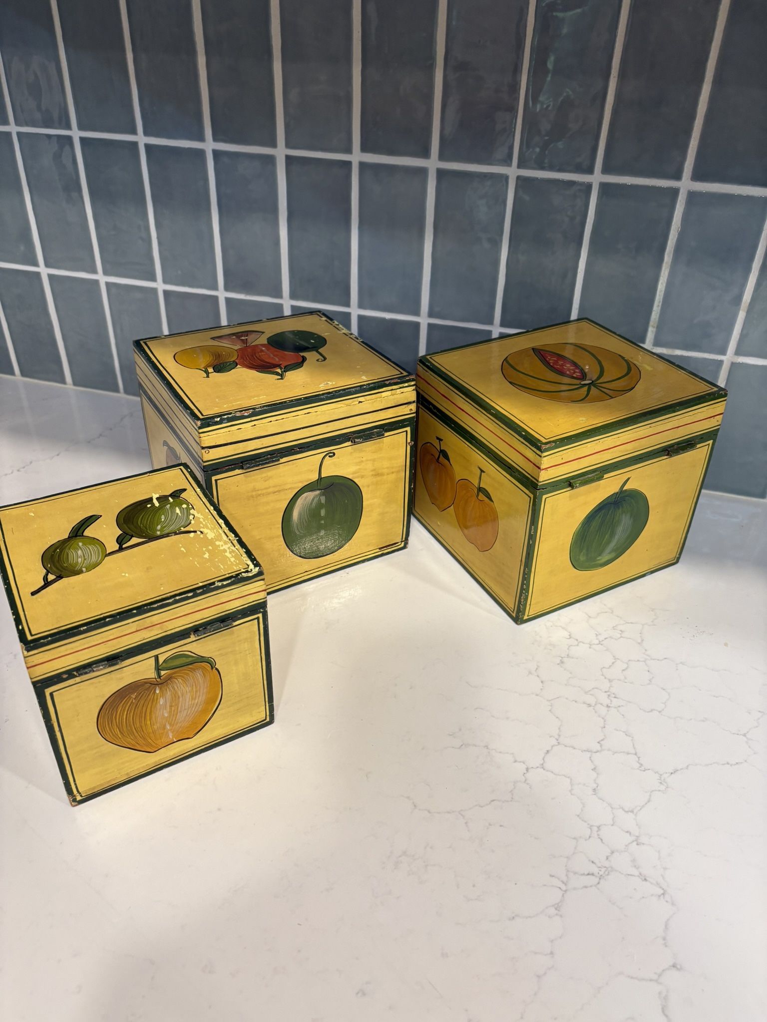 Vintage Hand Painted Wooden Canisters
