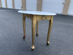 Photo Small vintage shabby chic French provincial style gold & white side accent table! Great plant table! Very sturdy. Dimensions: 24x22x20in