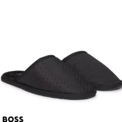 FLEECE-LINED SLIPPERS WITH MONOGRAMMED UPPERS AND OPEN BACK