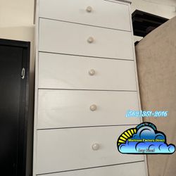 Five Drawer White Compressed Dresser Chest 