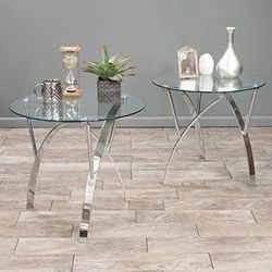 Round Glass End Table (Set Of 2)