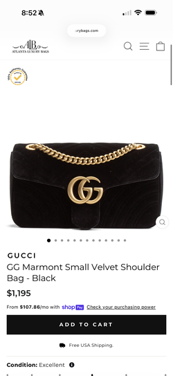 Gucci GG Marmont Black Velvet Shoulder Bag with Gold Chain