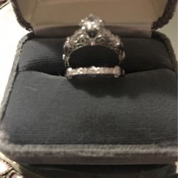 Gorgeous ! Victorian Sterling Silver White Sapphire Diamond Ring Set 