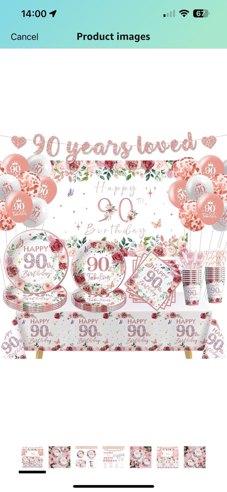 90th Birthday Decorations for Women, Rose Gold Fabulous Happy 90th Birthday Party Supplies, Paper Plate, Napkin, Cup, Backdrop, Balloon, Tablecloth, 9