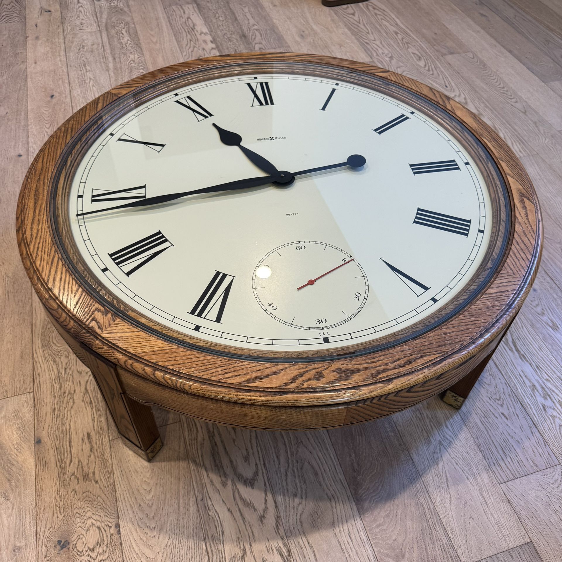 Elegant Howard Miller Oak Frame Coffee Table with Built-in Clock - 42 ...