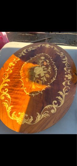 Vintage Antique-Style Inlaid Wood Side Table