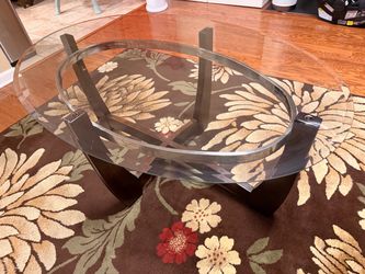 48” Glass Coffee Table – Dark Wood Base