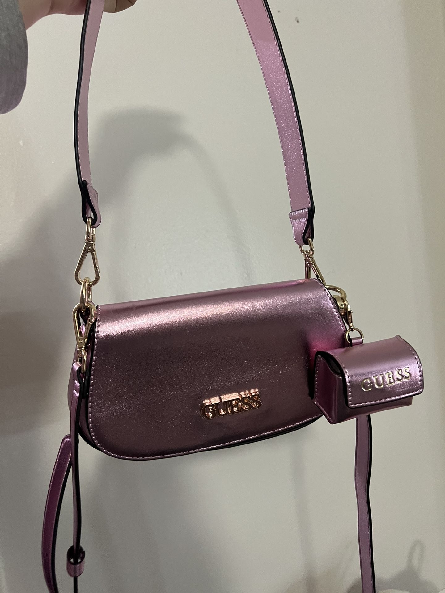 Guess Pink/ Purple Chrome Bag