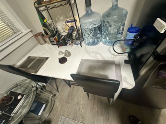 White Marble-Top Dining Table with 6 Chairs