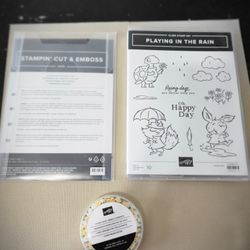 Stampin up Playing in the rain stamps set, dies and daisy embellishments