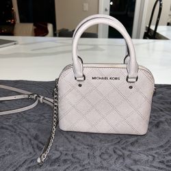 Michael Kors XS Mini Cindy Cross Stitch Crossbody Saffiano Pearl Gray Pocketbook