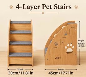 Wooden Pet Stairs with 4 Carpeted Steps – Great for Small Dogs & Cats