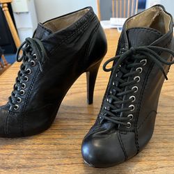 Nine West Black Leather 5” High Heels Boots Design Size 8 1/2