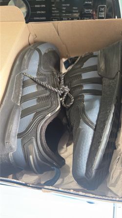 Blue and black adidas shoes
