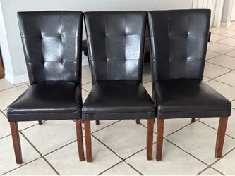 Set of 3 Black Upholstered Dining Chairs Padded Seat Medium Wood Legs