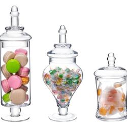 Set Of 3 Clear Glass Apothecary Jars with Lid, Decorative Footed Vase, Candy Buffet Containers