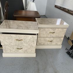 Set Two Night Tables White/grey Wood