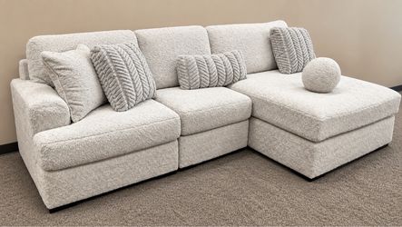 Cream Boucle Sectional Sofa with Chaise