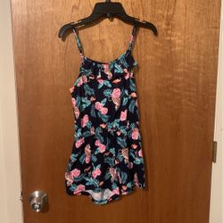 Girls Soft Black With Tigers And Flamingos - Romper