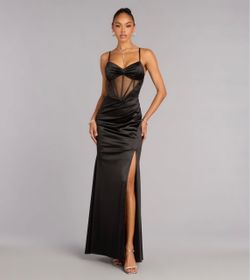 Black Satin Corset Maxi Dress XS