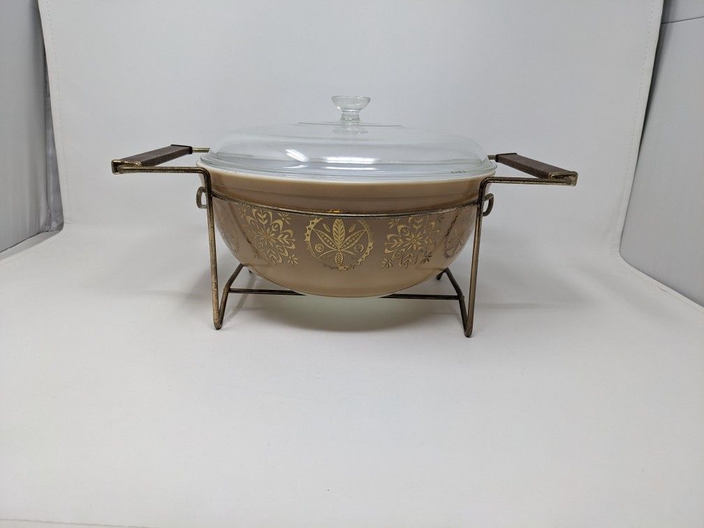 Vintage Pyrex Promotional Hex Signs 404 Tan Bowl 4 QT Wire Rack + Lid
