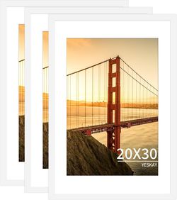 YESKAY 20x30 Picture Frame White Set of 3, Display Pictures 16x24 with Mat or 20x30
