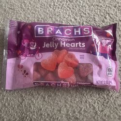Brach's Cinnamon Jelly Hearts. 12 oz bag of cinnamon-flavored jelly hearts.