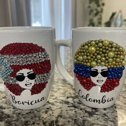 Coffe Cup, Taza De Café, Banderas De PR Y Colombia.