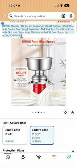 VEVOR Electric Milk Cream Separator, 60L/H Output 10500RPM Milk Cream Centrifugal Separator, 304 Stainless Steel Goat Cow Milk Skimmer Separating Mach