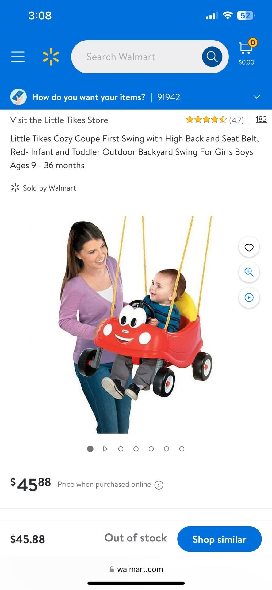 Little Tikes Cozy Coupe First Swing with High Back and Seat Belt