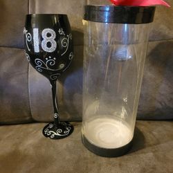 Handmade 18th Birthday Decorated Wine Glass - Black And Silver