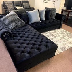 New! Royal Black Velvet RAF Sectional Happy Homes/ couch