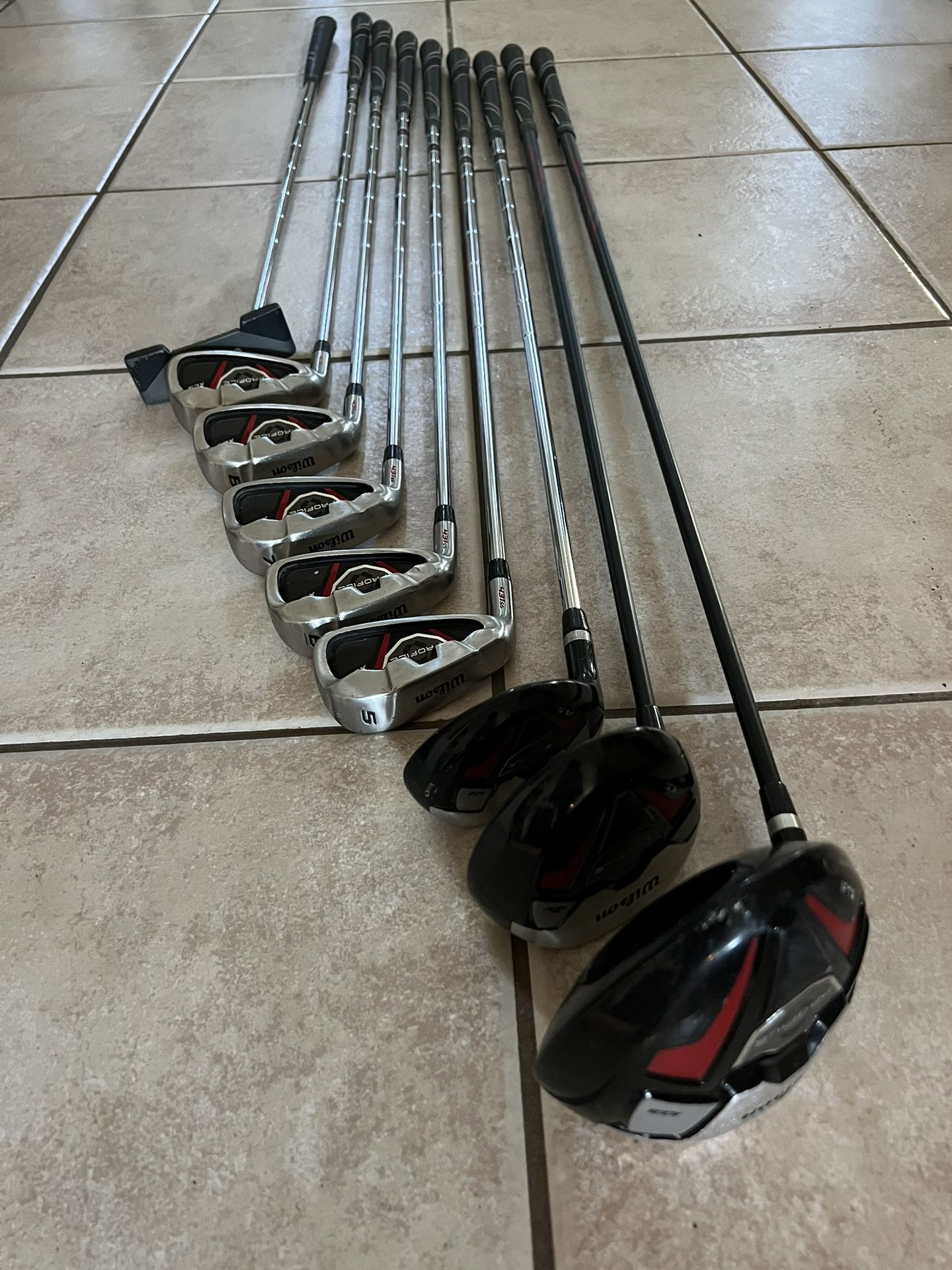 Wilson Profile XLS Left Hand Golf Club Set Irons 5,6,7,8,9 Woods #1 & 3 Hybrid Putter