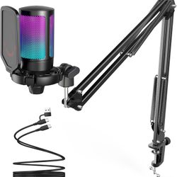 FIFINE AmpliGame A6T, Gaming PC USB Microphone, with Boom Arm, and Pop Filter