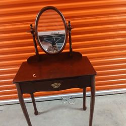 Vintage wood vanity table with mirror