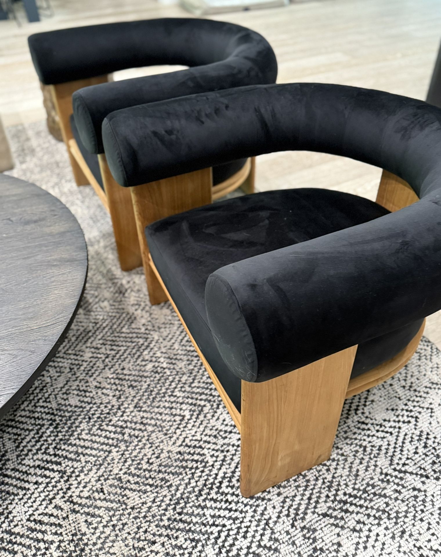 Oversize Barrel Velvet Wood Chairs (pair)